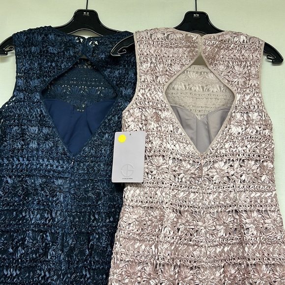 JS collections NAVY& PINK chevron ribbon embroidered back cutout long dress - Picture 7 of 11